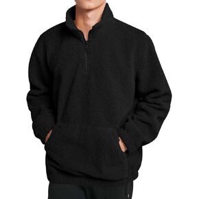 Runcati Mens Fuzzy Sherpa Sweatshirt Quarter Zip Fleece Pullover Winter Fall Warm Warm Warm مع Kangaroo Pocket in Kuwait