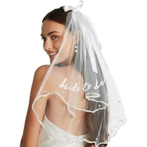 Bride to Be Veil Tulle Bow Pearl Veil for Bachelorette Party Bride to Be Embroidered Women Headpiece for Bridal Shower in Kuwait