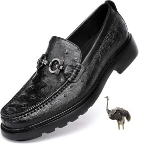 Luxury Men's Genuine Leather Dress Shoes Classic Fashion Ostrich Patterned Business Shoes Party Buckle Penny Loafer for Men, Black in Kuwait