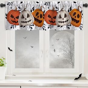 Vanleonet forances للنوافذ ، هالوين ستائر الستائر ، الستائر المطبخ اليقطين الرعب ، جيب ويب جيب القضيب القصيرة in Kuwait