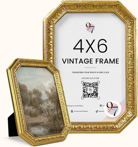 97 ديكور 4x6 إطار صورة عتيقة - إطار ذهبي عتيق 4x6 ، إطارات مزخرفة 4 × 6 مع عرض زجاجي لعرض الصور على الطاولة والجدار ، إطار الملصق الفيكتوري 4 × 6 عتيقة جدار in Kuwait