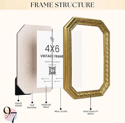 97 ديكور 4x6 إطار صورة عتيقة - إطار ذهبي عتيق 4x6 ، إطارات مزخرفة 4 × 6 مع عرض زجاجي لعرض الصور على الطاولة والجدار ، إطار الملصق الفيكتوري 4 × 6 عتيقة جدار in Kuwait