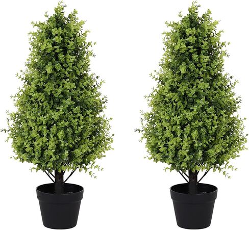 30" Cedar Topiary Trees Artificial Outdoor Set of 2 Pack, Large Realistic Faux Plants Outdoor, UV Resistant Fake Evergreen Cone Bushes & Shrubs for Front Porch Outside Planter Decor 2.5ft in Saudi Arabia