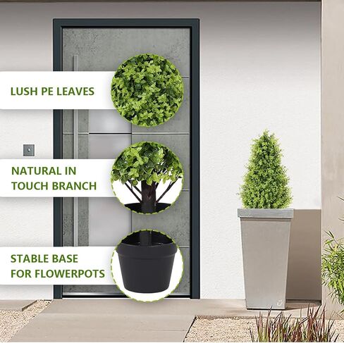 30" Cedar Topiary Trees Artificial Outdoor Set of 2 Pack, Large Realistic Faux Plants Outdoor, UV Resistant Fake Evergreen Cone Bushes & Shrubs for Front Porch Outside Planter Decor 2.5ft in Saudi Arabia