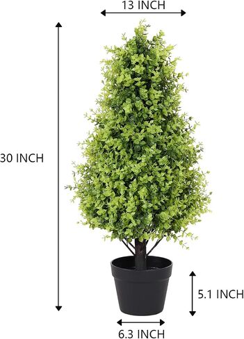 30" Cedar Topiary Trees Artificial Outdoor Set of 2 Pack, Large Realistic Faux Plants Outdoor, UV Resistant Fake Evergreen Cone Bushes & Shrubs for Front Porch Outside Planter Decor 2.5ft in Saudi Arabia