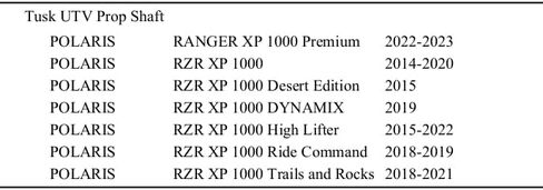 TUSK UTV PROP SHAFT متوافق مع/ استبدال Polaris RZR XP 1000 طرز/ 2014-2023 in Kuwait