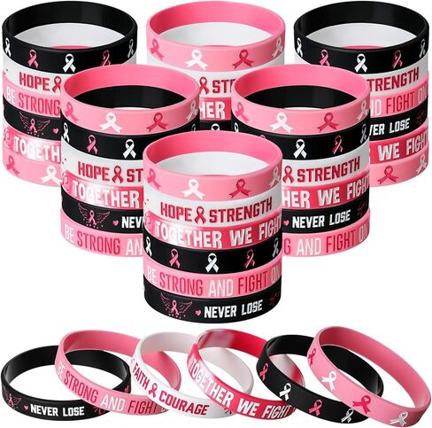 Aoriher Breast Cancer Awareness Bracelets Pink Ribbon Breast Cancer Awareness Silicone Wristbands with Hope Faith Strength Courage Women Breast Cancer Awareness Gifts Party Favors in Kuwait