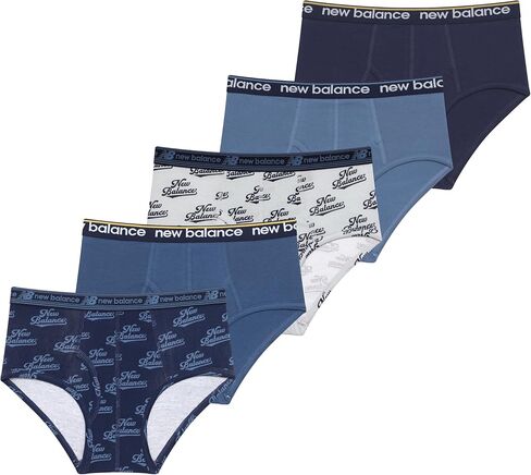 New Balance Boys Boys غير المقيد جيرسي الأداء الفتوت القطن القطن الموجز (5 حزمة) ، Team Navy/Frosted Glass/Shoreline Blue/Team Navy/Dark Shoreline Blue in Kuwait