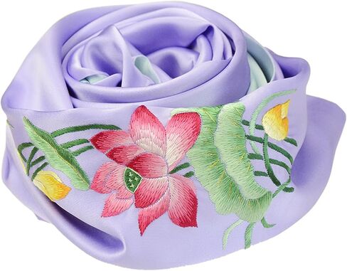 يدويًا مطرزًا بنسبة 100 ٪ من الحرير الحرير المزدوج للنساء الطويل ، وشال الشال للنساء ، وشال الرقبة in Kuwait