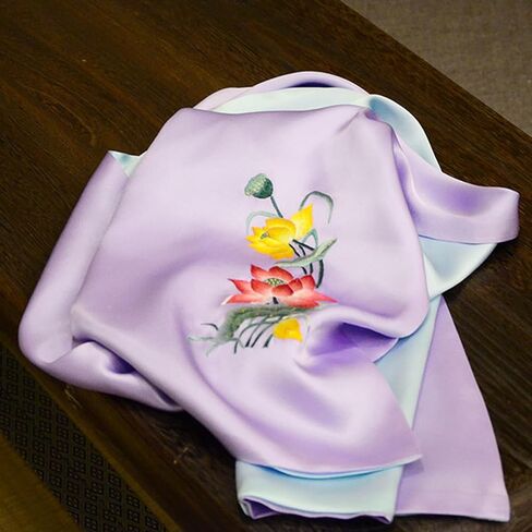 يدويًا مطرزًا بنسبة 100 ٪ من الحرير الحرير المزدوج للنساء الطويل ، وشال الشال للنساء ، وشال الرقبة in Kuwait