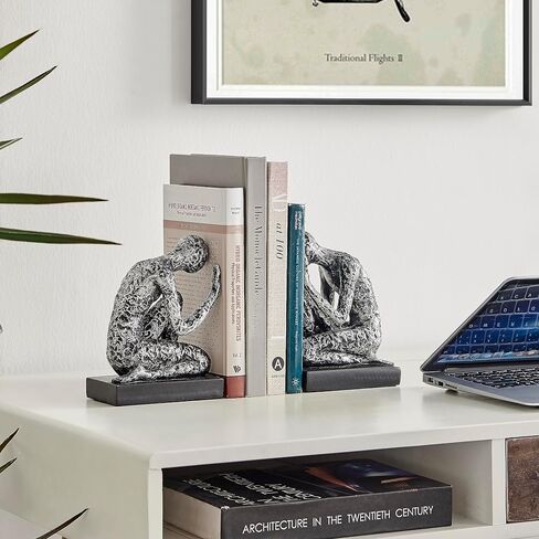 Danya B. Kneeling Figure Sculptures Polyresin Silver and Black Finish Bookend Set of 2 in Saudi Arabia
