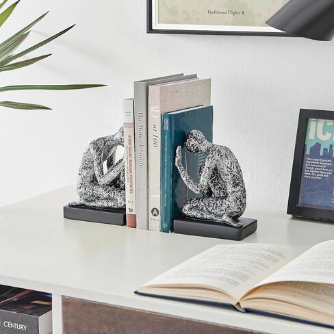 Danya B. Kneeling Figure Sculptures Polyresin Silver and Black Finish Bookend Set of 2 in Saudi Arabia