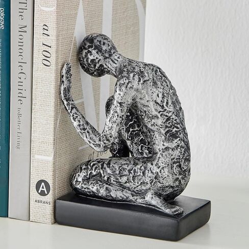 Danya B. Kneeling Figure Sculptures Polyresin Silver and Black Finish Bookend Set of 2 in Saudi Arabia