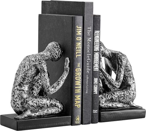 Danya B. Kneeling Figure Sculptures Polyresin Silver and Black Finish Bookend Set of 2 in Saudi Arabia