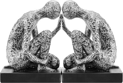 Danya B. Kneeling Figure Sculptures Polyresin Silver and Black Finish Bookend Set of 2 in Saudi Arabia