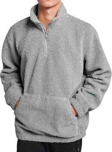 Runcati Mens Fuzzy Sherpa Sweatshirt Quarter Zip Fleece Pullover Winter Fall Warm Warm Warm مع Kangaroo Pocket in Kuwait