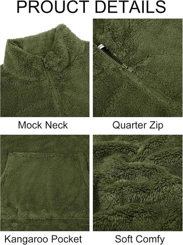 Runcati Mens Fuzzy Sherpa Sweatshirt Quarter Zip Fleece Pullover Winter Fall Warm Warm Warm مع Kangaroo Pocket in Kuwait