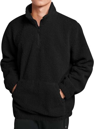 Runcati Mens Fuzzy Sherpa Sweatshirt Quarter Zip Fleece Pullover Winter Fall Warm Warm Warm مع Kangaroo Pocket in Kuwait