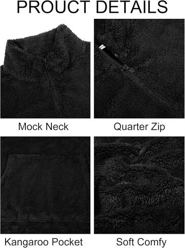 Runcati Mens Fuzzy Sherpa Sweatshirt Quarter Zip Fleece Pullover Winter Fall Warm Warm Warm مع Kangaroo Pocket in Kuwait