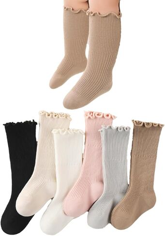 Ashmyova Baby Girls Boys Combed Cotton Socks Toddler Ankle Ruffles Sock Non-Slid for Newborn Infant Childrens in Kuwait