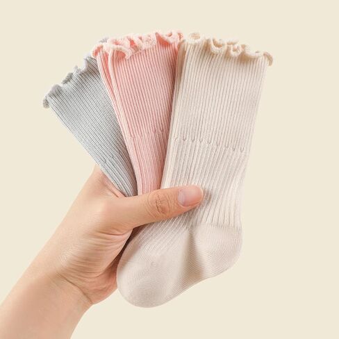 Ashmyova Baby Girls Boys Combed Cotton Socks Toddler Ankle Ruffles Sock Non-Slid for Newborn Infant Childrens in Kuwait