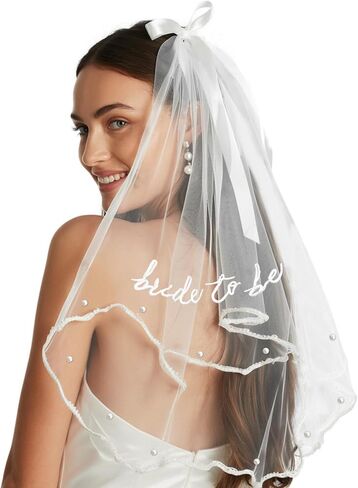 Bride to Be Veil Tulle Bow Pearl Veil for Bachelorette Party Bride to Be Embroidered Women Headpiece for Bridal Shower in Kuwait