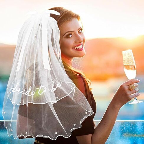 Bride to Be Veil Tulle Bow Pearl Veil for Bachelorette Party Bride to Be Embroidered Women Headpiece for Bridal Shower in Kuwait