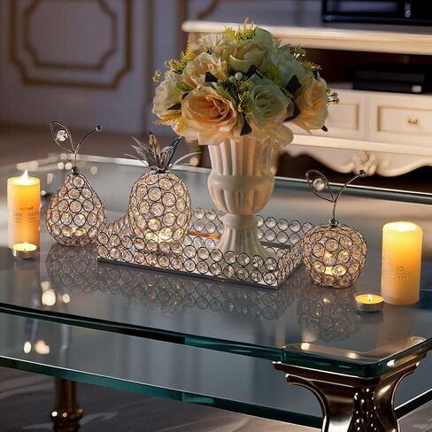 Elegant Decorative Trays & Crystal Fruit 4-Piece Set, Crystal Tea Light Holder - Wedding Centerpieces for Holidays, Home Table Decorations, Fruit Displays and Candle Holders (Silver, Set of Four) in Saudi Arabia