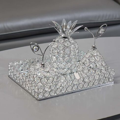 Elegant Decorative Trays & Crystal Fruit 4-Piece Set, Crystal Tea Light Holder - Wedding Centerpieces for Holidays, Home Table Decorations, Fruit Displays and Candle Holders (Silver, Set of Four) in Saudi Arabia