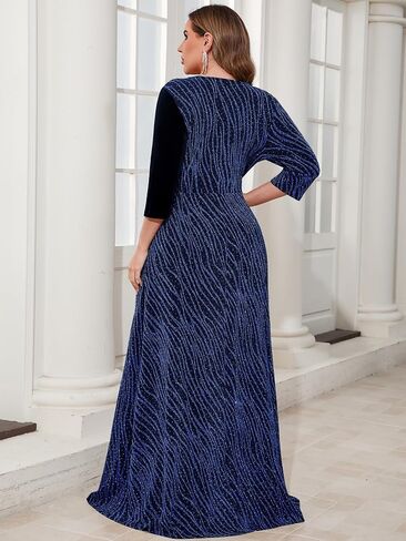 Zomva Plus Size Women's Velvet Splice Fruckly Maxi Dress 3/4 Sleve V-Neck Wrap A-Line Cocktail Cocktail in Saudi Arabia