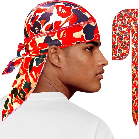 Durag for Men Silk Durag Designer Silk Hair Scarf Wave Cap Fashion Head Scarf Hairwrap in Saudi Arabia