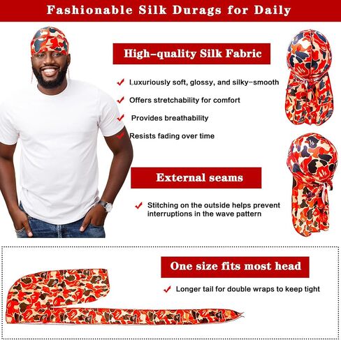Durag for Men Silk Durag Designer Silk Hair Scarf Wave Cap Fashion Head Scarf Hairwrap in Saudi Arabia