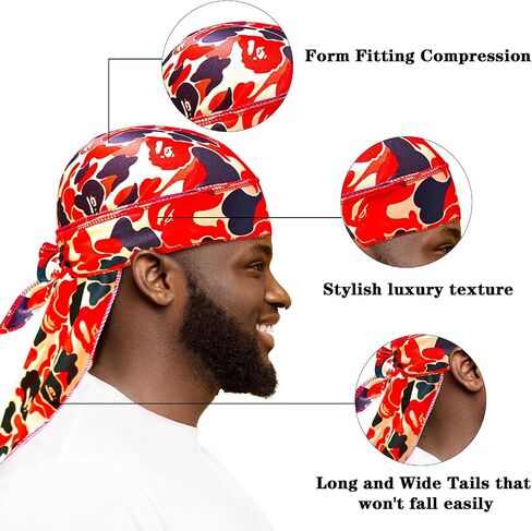 Durag for Men Silk Durag Designer Silk Hair Scarf Wave Cap Fashion Head Scarf Hairwrap in Saudi Arabia