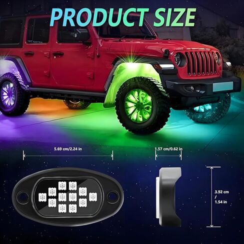 YUGUANG 8 Pods Rock Lights، APP Control Rock Lights للشاحنات مزامنة الموسيقى متعدد الألوان مقاوم للماء RGB Underglow LED مجموعة أضواء لشاحنة السيارة UTV ATV RZR SUV in Kuwait