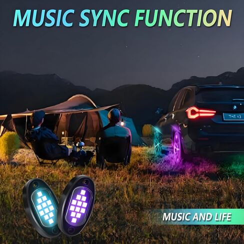 YUGUANG 8 Pods Rock Lights، APP Control Rock Lights للشاحنات مزامنة الموسيقى متعدد الألوان مقاوم للماء RGB Underglow LED مجموعة أضواء لشاحنة السيارة UTV ATV RZR SUV in Kuwait
