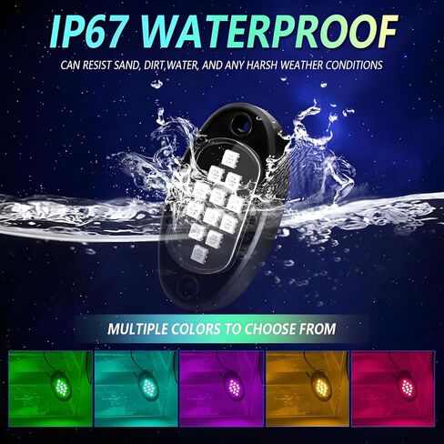 YUGUANG 8 Pods Rock Lights، APP Control Rock Lights للشاحنات مزامنة الموسيقى متعدد الألوان مقاوم للماء RGB Underglow LED مجموعة أضواء لشاحنة السيارة UTV ATV RZR SUV in Kuwait
