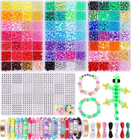 Wutubug 3000Pcs 56 Colors Pony Beads for Bracelet Making Kit, Rainbow Kandi Beads Friendship Bracelet Kit with 910pcs A-Z Letter Beads, DIY Jewelry Making Beads Craft for Adults in Saudi Arabia