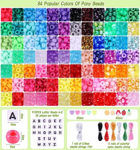 Wutubug 3000Pcs 56 Colors Pony Beads for Bracelet Making Kit, Rainbow Kandi Beads Friendship Bracelet Kit with 910pcs A-Z Letter Beads, DIY Jewelry Making Beads Craft for Adults in Saudi Arabia