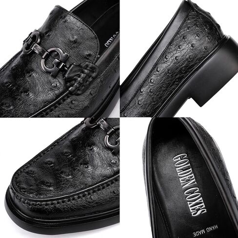 Luxury Men's Genuine Leather Dress Shoes Classic Fashion Ostrich Patterned Business Shoes Party Buckle Penny Loafer for Men, Black in Saudi Arabia