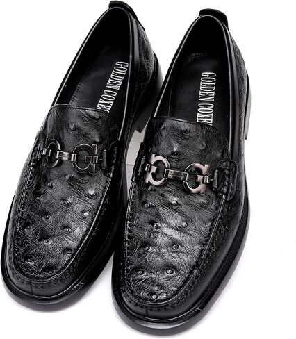 Luxury Men's Genuine Leather Dress Shoes Classic Fashion Ostrich Patterned Business Shoes Party Buckle Penny Loafer for Men, Black in Saudi Arabia