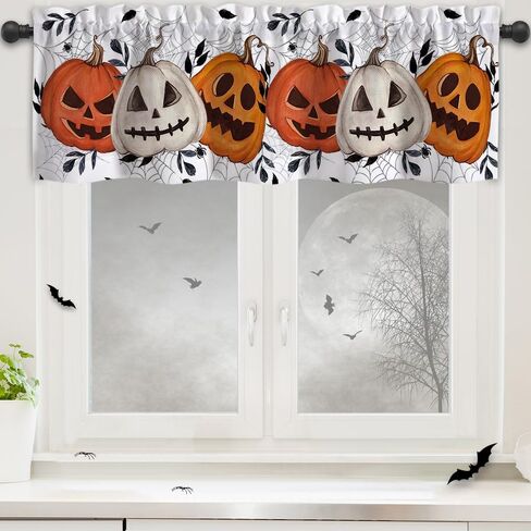 Vanleonet forances للنوافذ ، هالوين ستائر الستائر ، الستائر المطبخ اليقطين الرعب ، جيب ويب جيب القضيب القصيرة in Kuwait