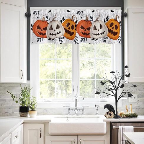 Vanleonet forances للنوافذ ، هالوين ستائر الستائر ، الستائر المطبخ اليقطين الرعب ، جيب ويب جيب القضيب القصيرة in Kuwait