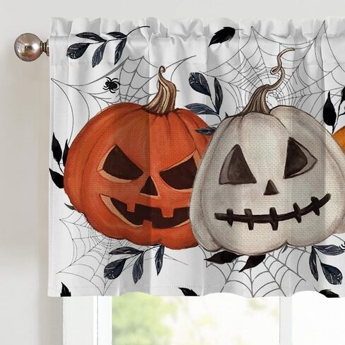 Vanleonet forances للنوافذ ، هالوين ستائر الستائر ، الستائر المطبخ اليقطين الرعب ، جيب ويب جيب القضيب القصيرة in Kuwait