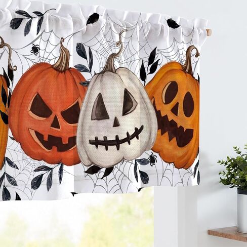 Vanleonet forances للنوافذ ، هالوين ستائر الستائر ، الستائر المطبخ اليقطين الرعب ، جيب ويب جيب القضيب القصيرة in Kuwait