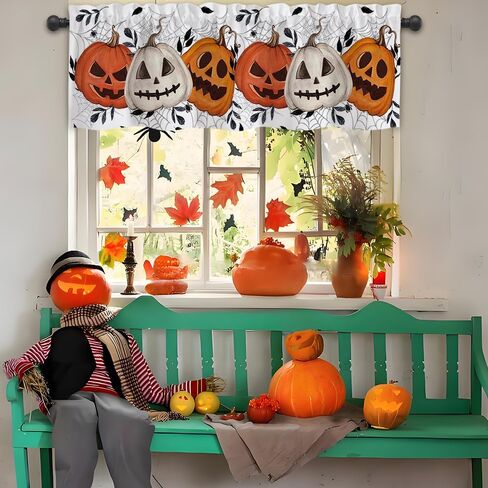 Vanleonet forances للنوافذ ، هالوين ستائر الستائر ، الستائر المطبخ اليقطين الرعب ، جيب ويب جيب القضيب القصيرة in Kuwait