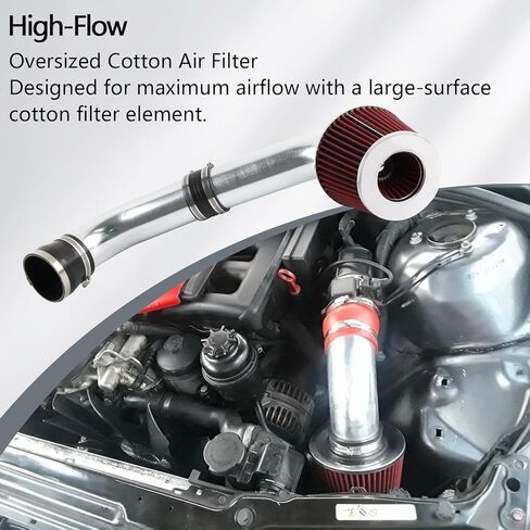 طقم كمية الهواء البارد مع مرشح السحب عالي التدفق متوافق مع BMW E46 323i 325i 328i 330i 1999-2005 مرشح الهواء الجاف الفضي والأحمر الجاف مرشح in Kuwait