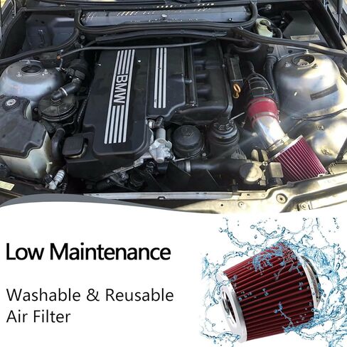 طقم كمية الهواء البارد مع مرشح السحب عالي التدفق متوافق مع BMW E46 323i 325i 328i 330i 1999-2005 مرشح الهواء الجاف الفضي والأحمر الجاف مرشح in Kuwait