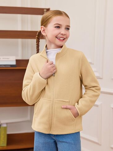 Haloumoning Girls Fleece Jacket Kids Zip Up Stand Collar Coat Fall Winter Outerwear with Pockets 5-14 Years in Saudi Arabia