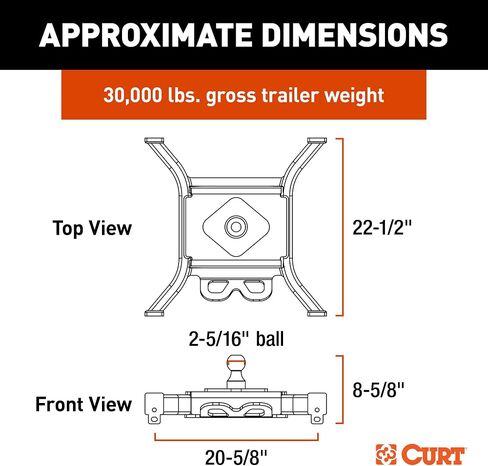 CURT 16090 Spyder 5th Wheel to Gooseneck Adapter Hitch, Fits Industry-Standard Rails, 30,000 lbs, 2-5/16-Inch Ball in Saudi Arabia