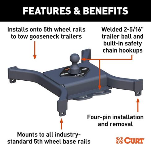 CURT 16090 Spyder 5th Wheel to Gooseneck Adapter Hitch, Fits Industry-Standard Rails, 30,000 lbs, 2-5/16-Inch Ball in Saudi Arabia